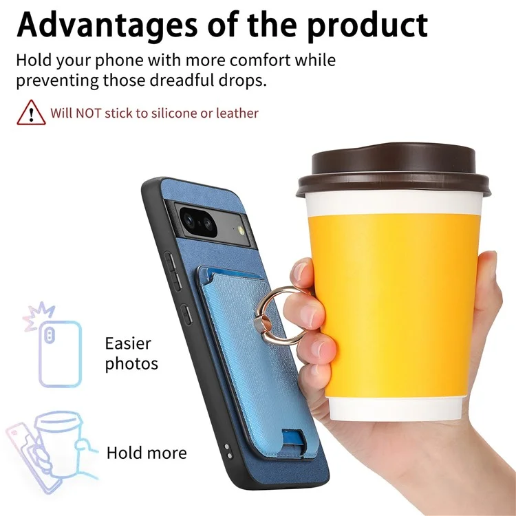 Funda para Google Pixel 7 5G, Bolsa Magnética para Tarjetas, Piel+TPU, Cubierta de Teléfono con Tacto Suave - Azul
