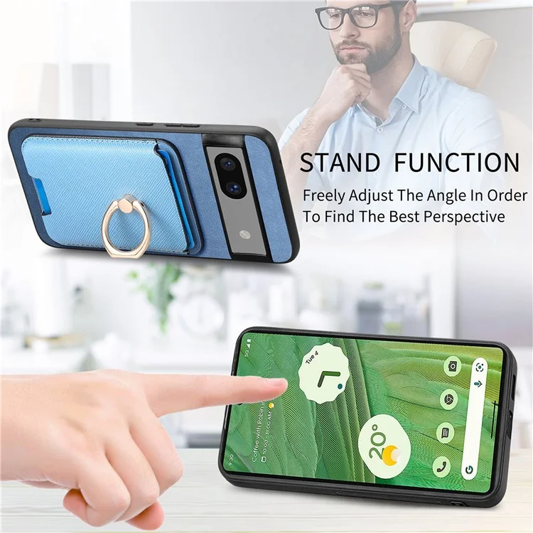 Funda para Google Pixel 7 5G, Bolsa Magnética para Tarjetas, Piel+TPU, Cubierta de Teléfono con Tacto Suave - Azul