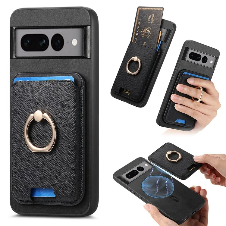 Pour Google Pixel 7 Pro 5G Étui de téléphone magnétique avec support de bague détachable et porte-cartes - Noir