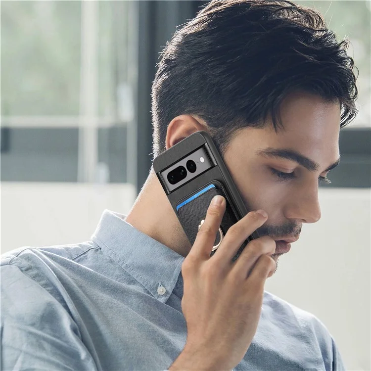 Pour Google Pixel 7 Pro 5G Étui de téléphone magnétique avec support de bague détachable et porte-cartes - Noir