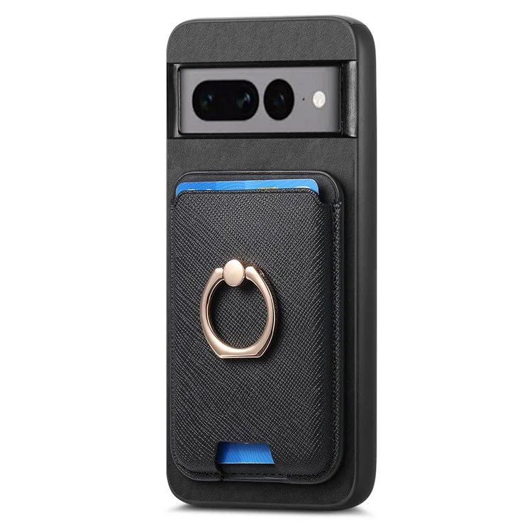 Pour Google Pixel 7 Pro 5G Étui de téléphone magnétique avec support de bague détachable et porte-cartes - Noir