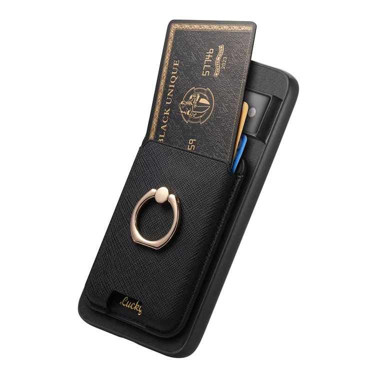 Pour Google Pixel 7 Pro 5G Étui de téléphone magnétique avec support de bague détachable et porte-cartes - Noir