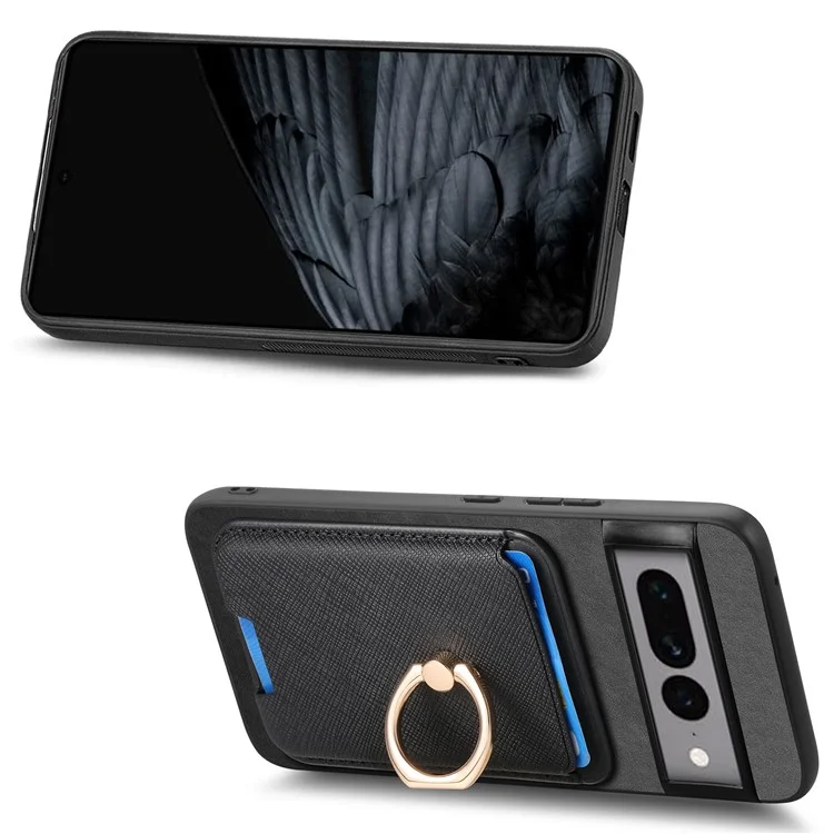 Pour Google Pixel 7 Pro 5G Étui de téléphone magnétique avec support de bague détachable et porte-cartes - Noir