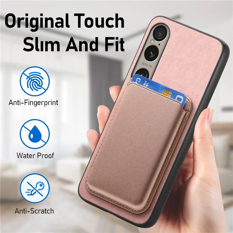 B2 For Sony Xperia 1 VI Case Leather+TPU Phone Cover with Detachable Card Bag - Black
