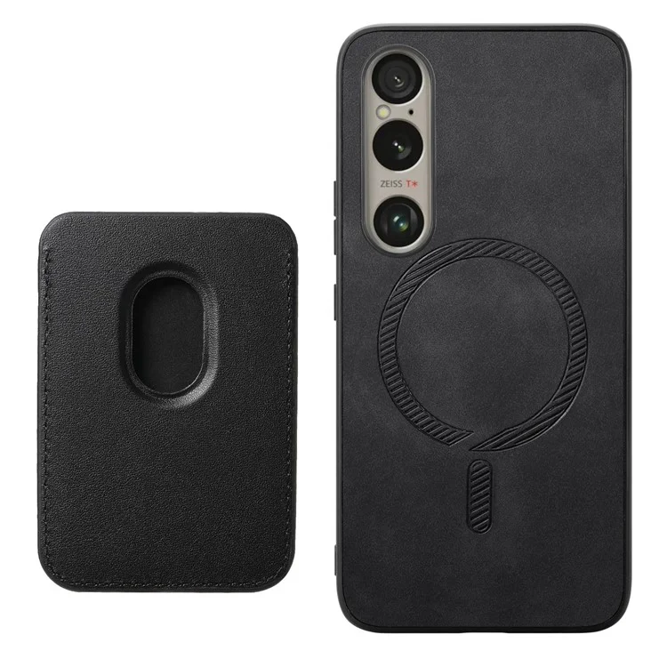 B2 For Sony Xperia 1 VI Case Leather+TPU Phone Cover with Detachable Card Bag - Black