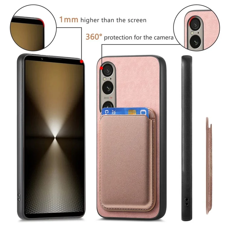 B2 For Sony Xperia 1 VI Case Leather+TPU Phone Cover with Detachable Card Bag - Black