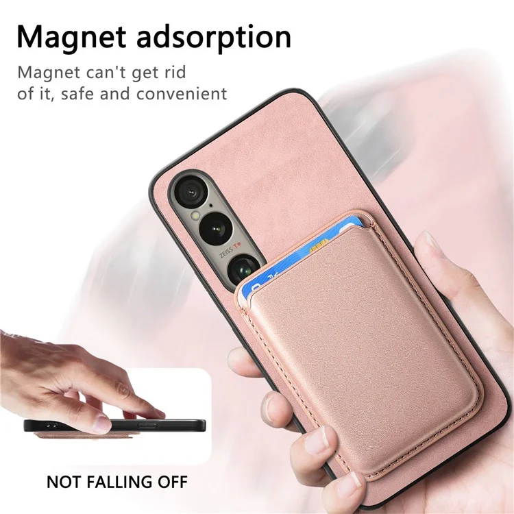 B2 For Sony Xperia 1 VI Case Leather+TPU Phone Cover with Detachable Card Bag - Black