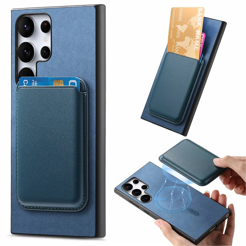B2 Voor Samsung Galaxy S23 Ultra Hoesje Met Pasjeshouder Uitneembaar 2-in-1 Leren Achterkant Telefoonhoes - Blauw
