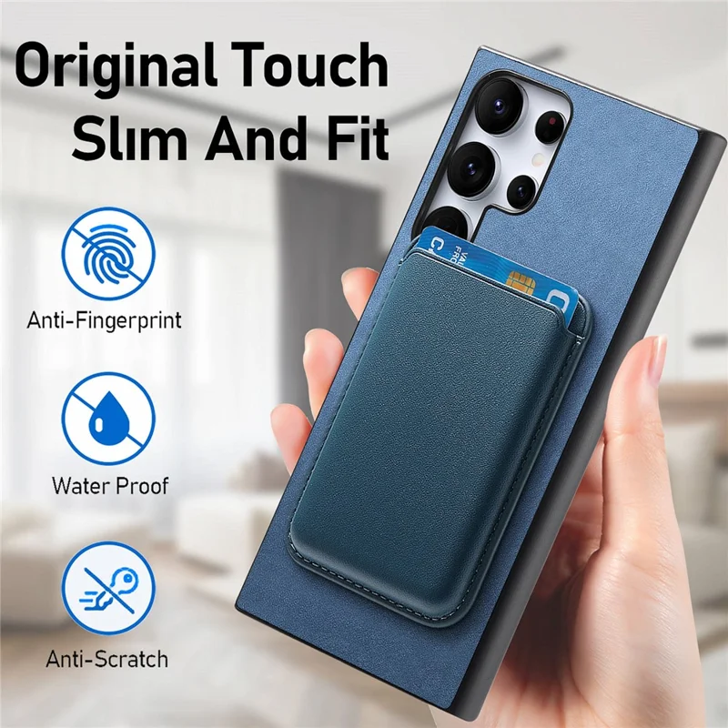 B2 Voor Samsung Galaxy S23 Ultra Hoesje Met Pasjeshouder Uitneembaar 2-in-1 Leren Achterkant Telefoonhoes - Blauw