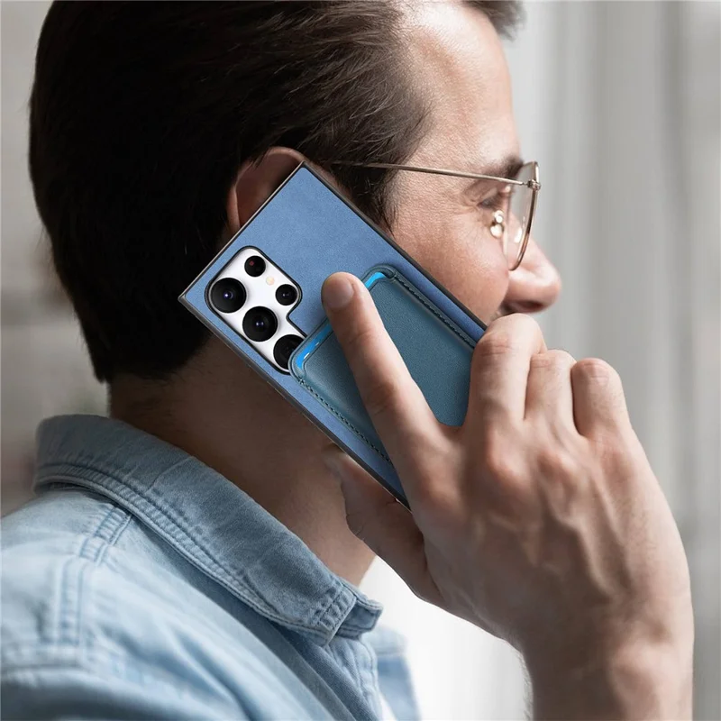 B2 Voor Samsung Galaxy S23 Ultra Hoesje Met Pasjeshouder Uitneembaar 2-in-1 Leren Achterkant Telefoonhoes - Blauw
