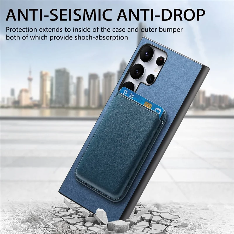 B2 Voor Samsung Galaxy S23 Ultra Hoesje Met Pasjeshouder Uitneembaar 2-in-1 Leren Achterkant Telefoonhoes - Blauw