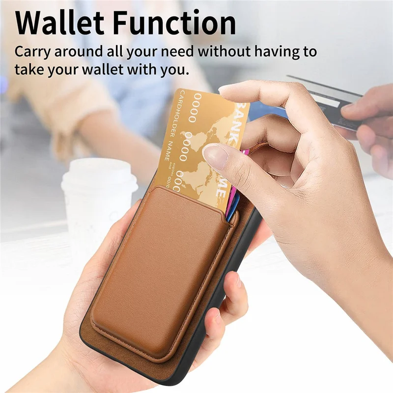 B2 For Samsung Galaxy A55 5G Magnetic Phone Case Leather+TPU Cover with Card Bag - Brown