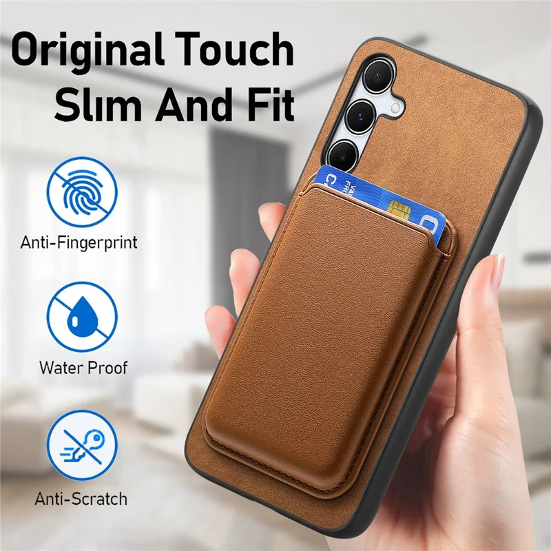 B2 For Samsung Galaxy A55 5G Magnetic Phone Case Leather+TPU Cover with Card Bag - Brown