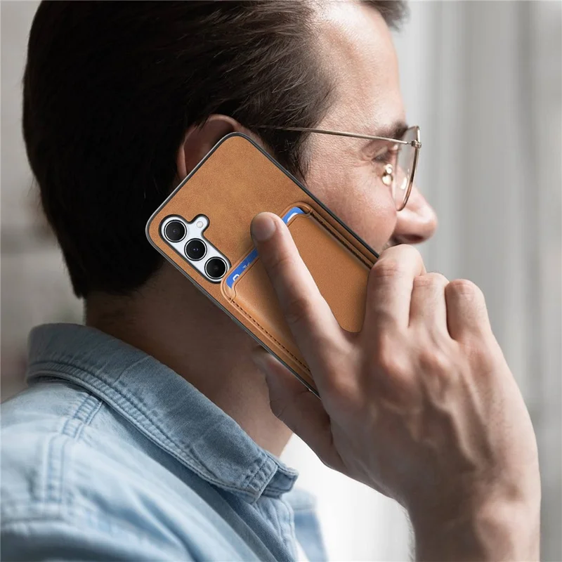 B2 For Samsung Galaxy A55 5G Magnetic Phone Case Leather+TPU Cover with Card Bag - Brown