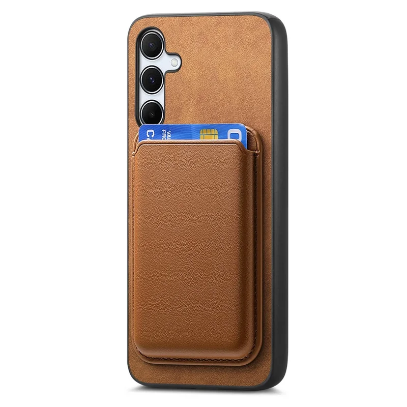 B2 For Samsung Galaxy A55 5G Magnetic Phone Case Leather+TPU Cover with Card Bag - Brown