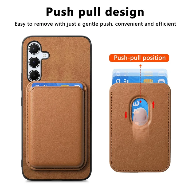 B2 For Samsung Galaxy A55 5G Magnetic Phone Case Leather+TPU Cover with Card Bag - Brown