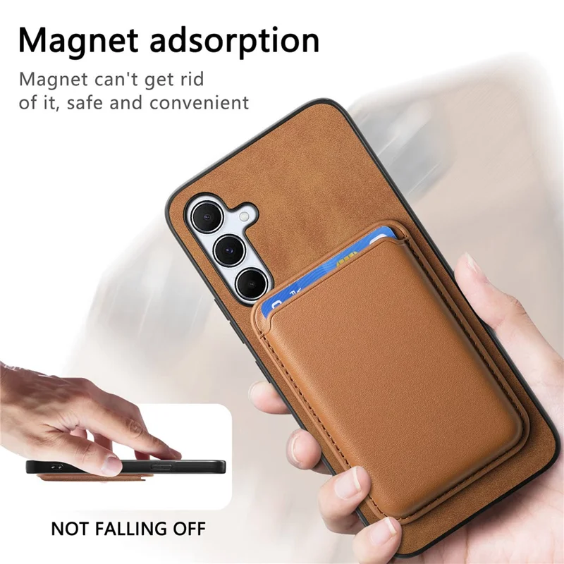 B2 For Samsung Galaxy A55 5G Magnetic Phone Case Leather+TPU Cover with Card Bag - Brown