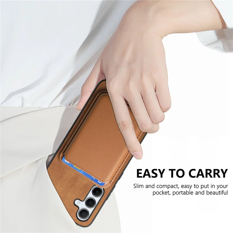 B2 For Samsung Galaxy A55 5G Magnetic Phone Case Leather+TPU Cover with Card Bag - Brown