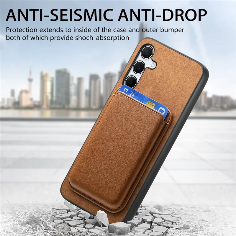 B2 For Samsung Galaxy A55 5G Magnetic Phone Case Leather+TPU Cover with Card Bag - Brown