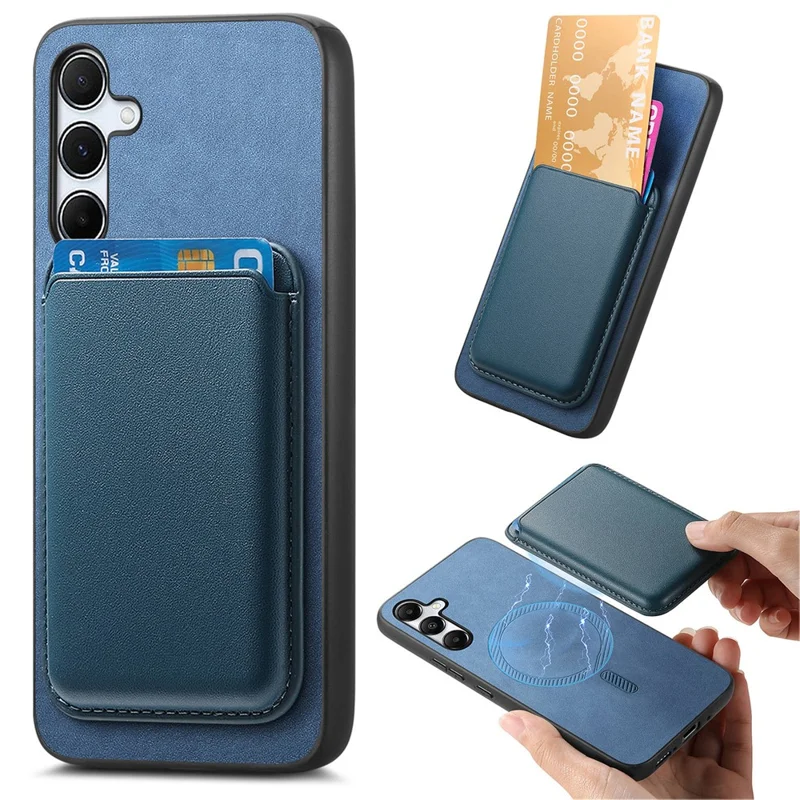 B2 For Samsung Galaxy A35 5G Case Detachable Card Holder Magnetic Phone Cover - Blue
