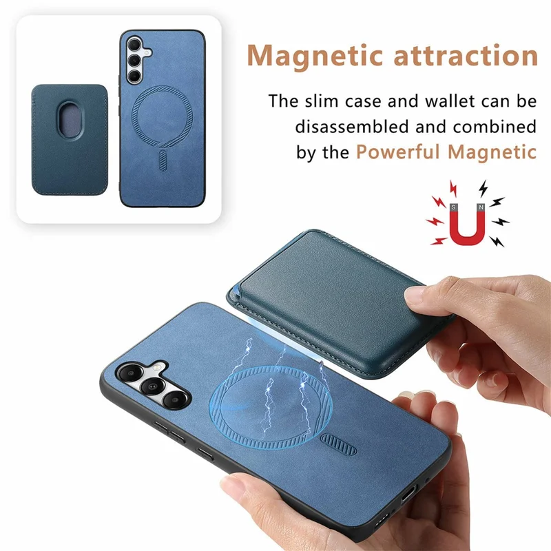 B2 For Samsung Galaxy A35 5G Case Detachable Card Holder Magnetic Phone Cover - Blue