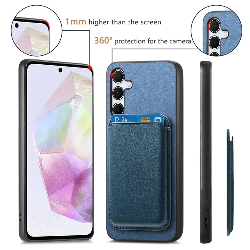 B2 For Samsung Galaxy A35 5G Case Detachable Card Holder Magnetic Phone Cover - Blue