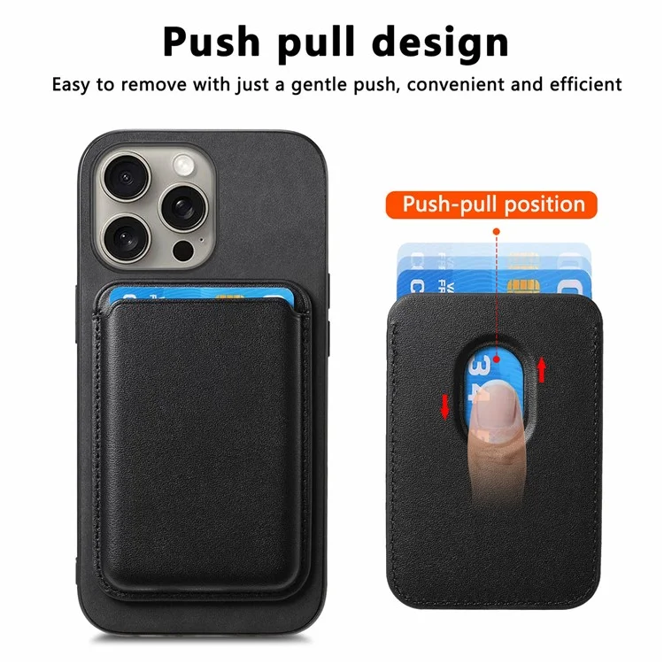 B2 For iPhone 15 Pro Funda magnética para teléfono Bolsa para tarjetas de cuero PU Funda de teléfono recubierta de TPU - Negro