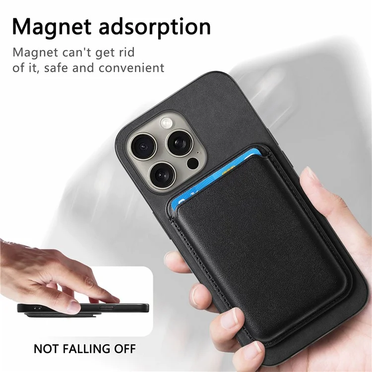 B2 For iPhone 15 Pro Funda magnética para teléfono Bolsa para tarjetas de cuero PU Funda de teléfono recubierta de TPU - Negro