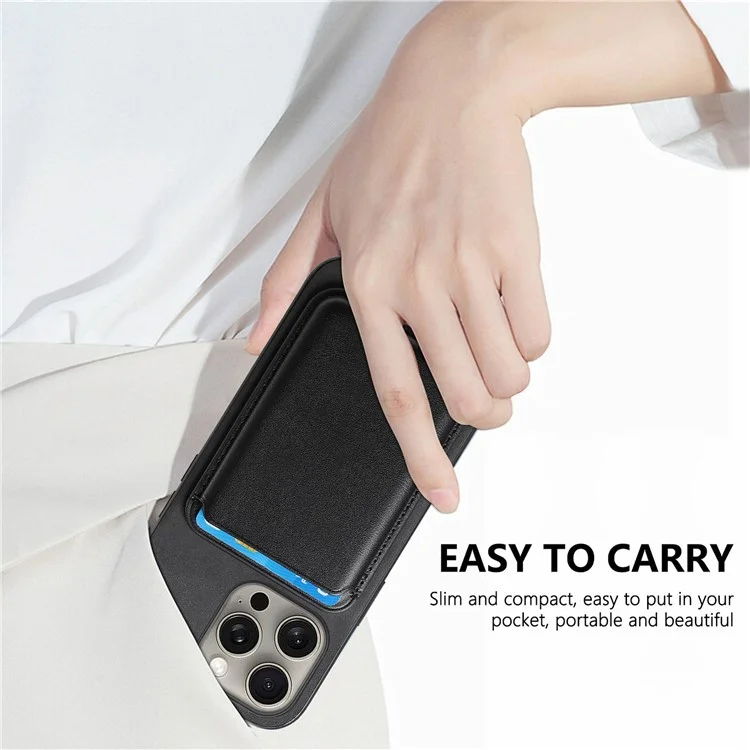 B2 For iPhone 15 Pro Funda magnética para teléfono Bolsa para tarjetas de cuero PU Funda de teléfono recubierta de TPU - Negro