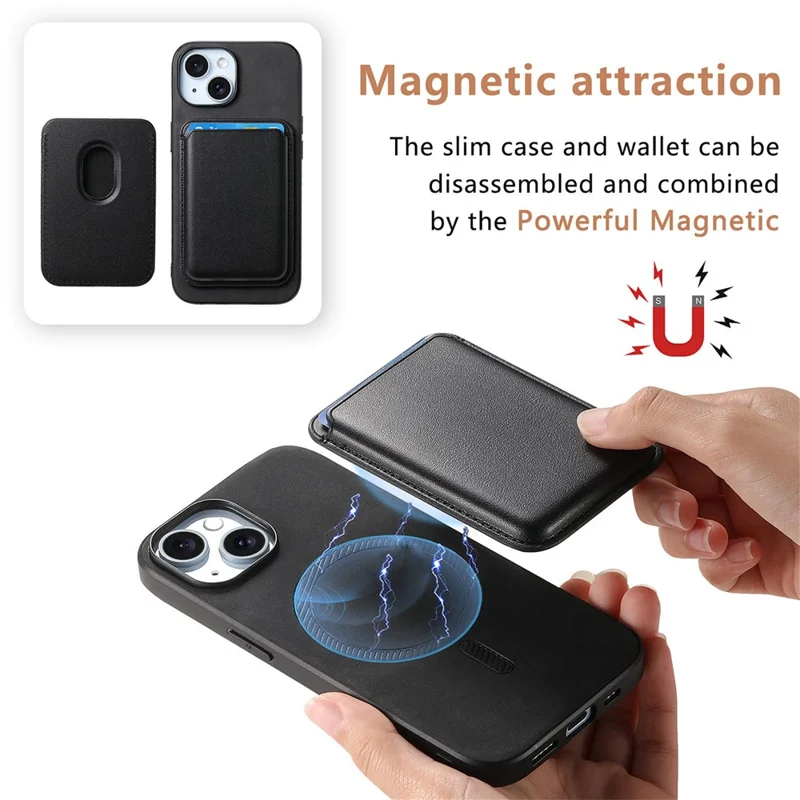 B2 For iPhone 13 Étui Magnétique en Cuir pour Téléphone Couvercle de Téléphone Amovible - Noir