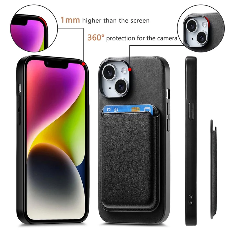 B2 For iPhone 13 Étui Magnétique en Cuir pour Téléphone Couvercle de Téléphone Amovible - Noir