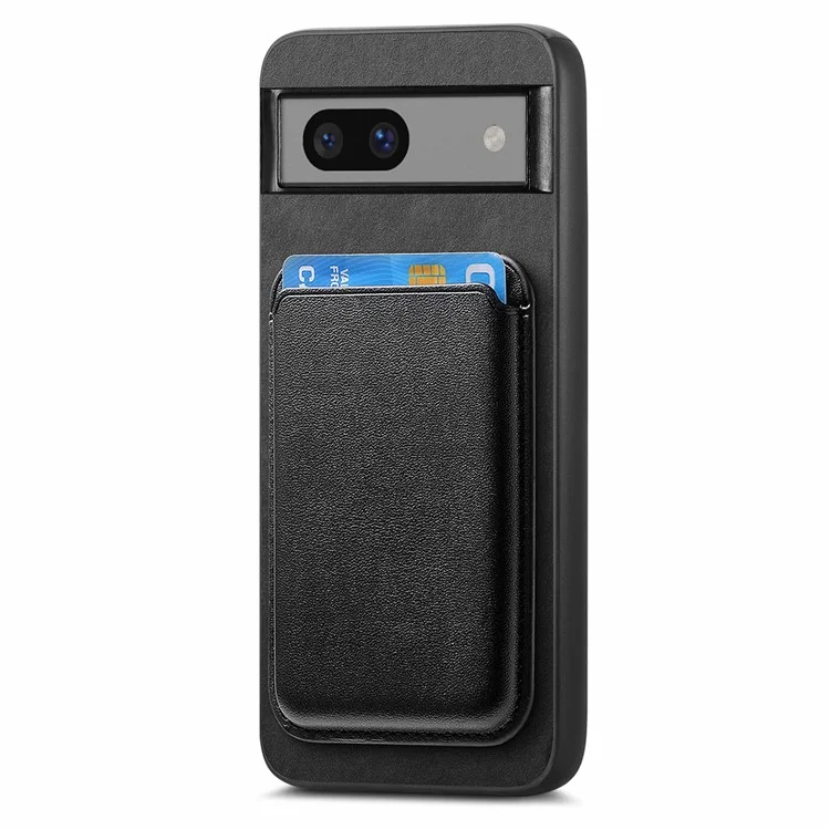 B2 For Google Pixel 7a Magnetic Case Detachable Card Holder Leather+TPU Phone Cover - Black
