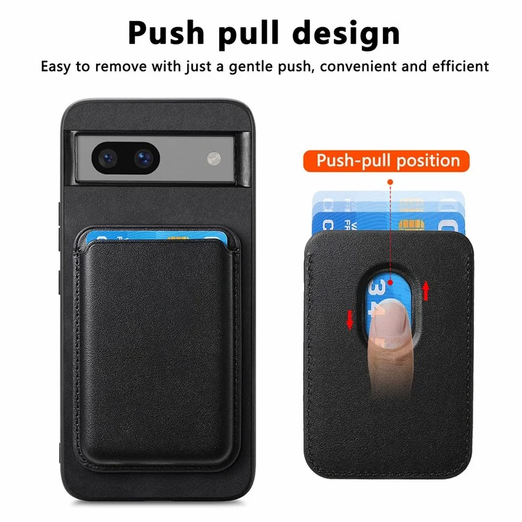 B2 For Google Pixel 7a Magnetic Case Detachable Card Holder Leather+TPU Phone Cover - Black
