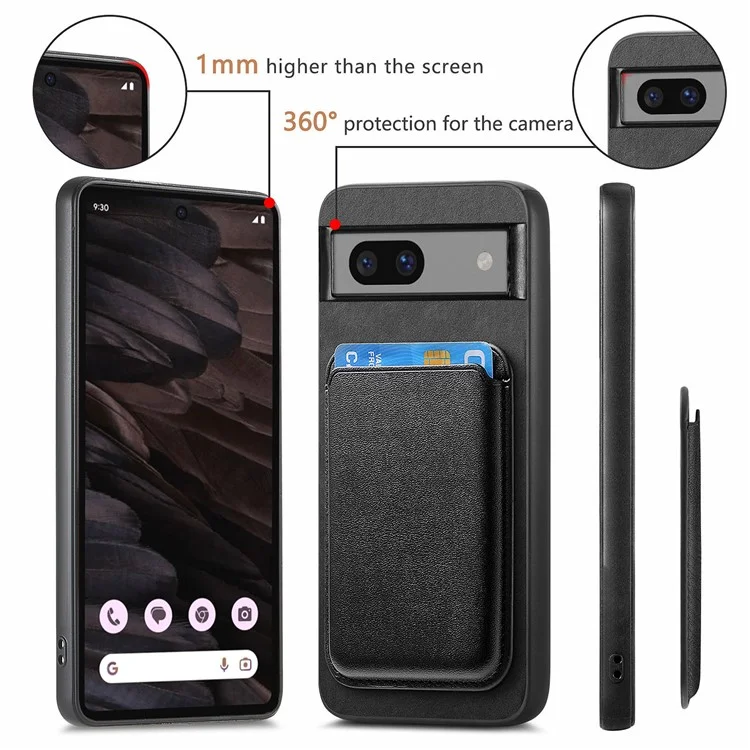 B2 For Google Pixel 7a Magnetic Case Detachable Card Holder Leather+TPU Phone Cover - Black