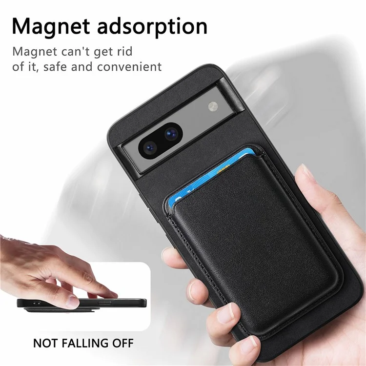 B2 For Google Pixel 7a Magnetic Case Detachable Card Holder Leather+TPU Phone Cover - Black