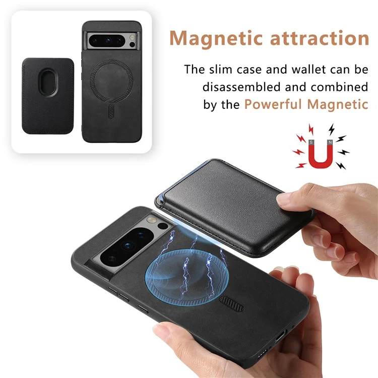 B2 Per Google Pixel 8 Pro Custodia Portacard Borsa Copertina Magnetica del Telefono Staccabile 2-in-1 - Nero