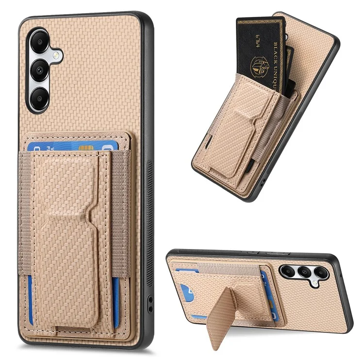 For Samsung Galaxy A05s 4G Case with Card Holder Kickstand Fiber Pattern Leather Back Cover - Beige