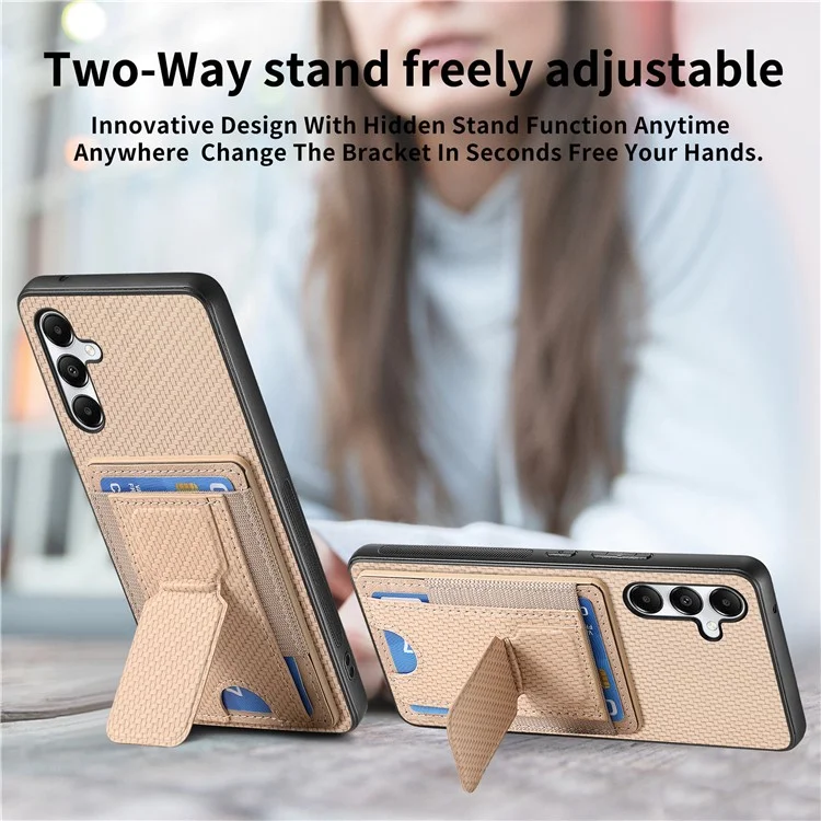 For Samsung Galaxy A05s 4G Case with Card Holder Kickstand Fiber Pattern Leather Back Cover - Beige