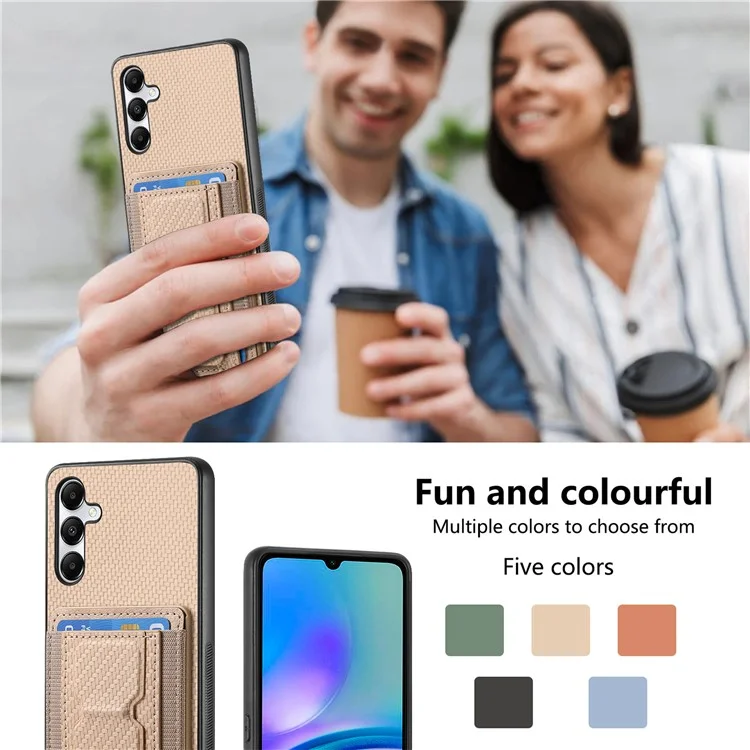 For Samsung Galaxy A05s 4G Case with Card Holder Kickstand Fiber Pattern Leather Back Cover - Beige