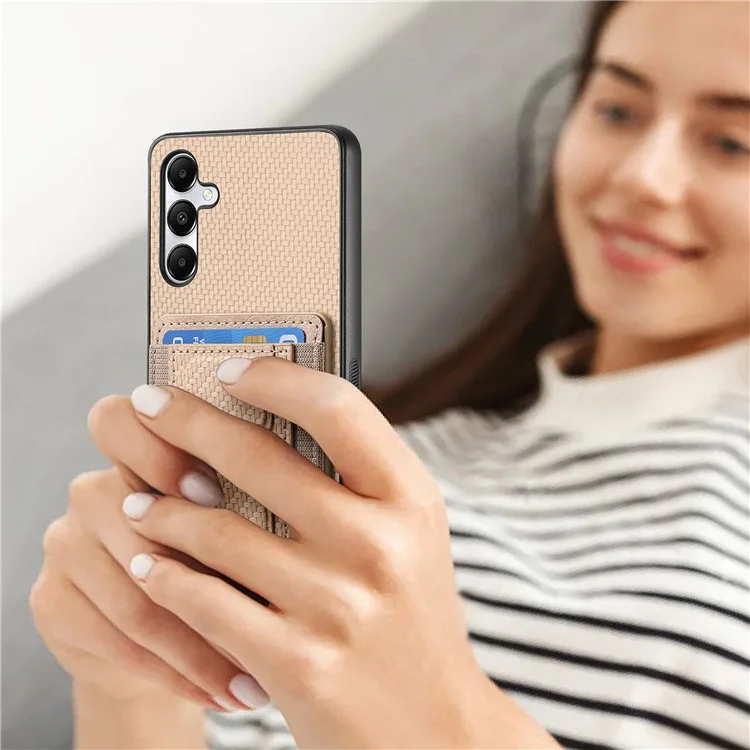For Samsung Galaxy A05s 4G Case with Card Holder Kickstand Fiber Pattern Leather Back Cover - Beige