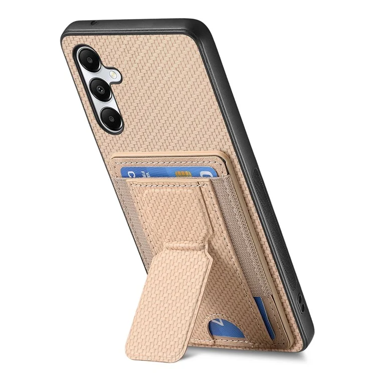 For Samsung Galaxy A05s 4G Case with Card Holder Kickstand Fiber Pattern Leather Back Cover - Beige