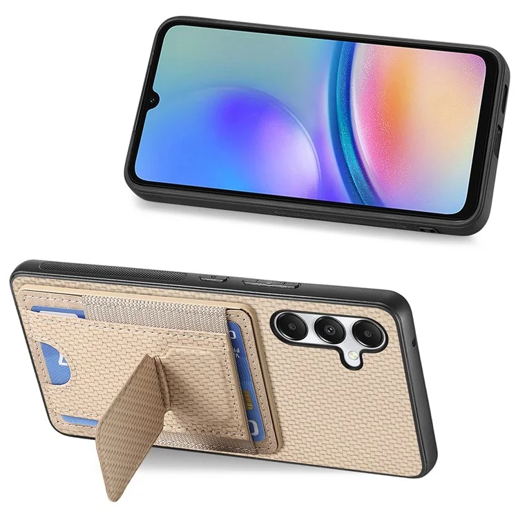 For Samsung Galaxy A05s 4G Case with Card Holder Kickstand Fiber Pattern Leather Back Cover - Beige