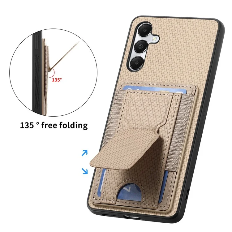For Samsung Galaxy A05s 4G Case with Card Holder Kickstand Fiber Pattern Leather Back Cover - Beige