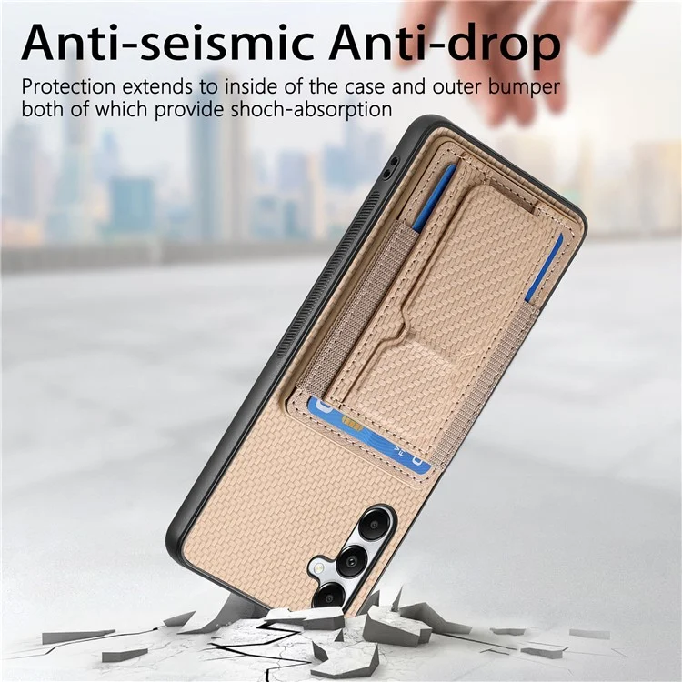 For Samsung Galaxy A05s 4G Case with Card Holder Kickstand Fiber Pattern Leather Back Cover - Beige