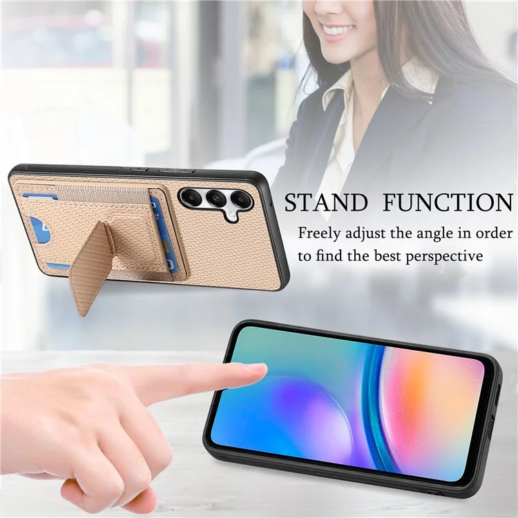 For Samsung Galaxy A05s 4G Case with Card Holder Kickstand Fiber Pattern Leather Back Cover - Beige