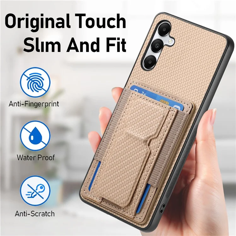 For Samsung Galaxy A05s 4G Case with Card Holder Kickstand Fiber Pattern Leather Back Cover - Beige