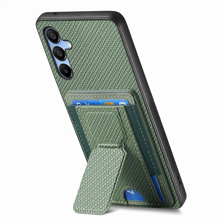 For Samsung Galaxy A15 5G Case with Card Holder Kickstand Fiber Pattern Leather Back Cover - Green