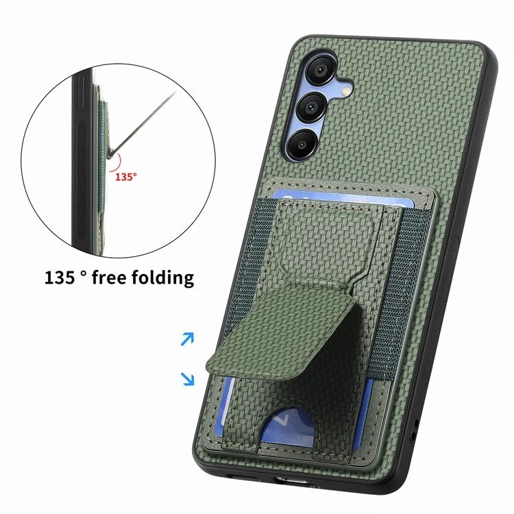 For Samsung Galaxy A15 5G Case with Card Holder Kickstand Fiber Pattern Leather Back Cover - Green