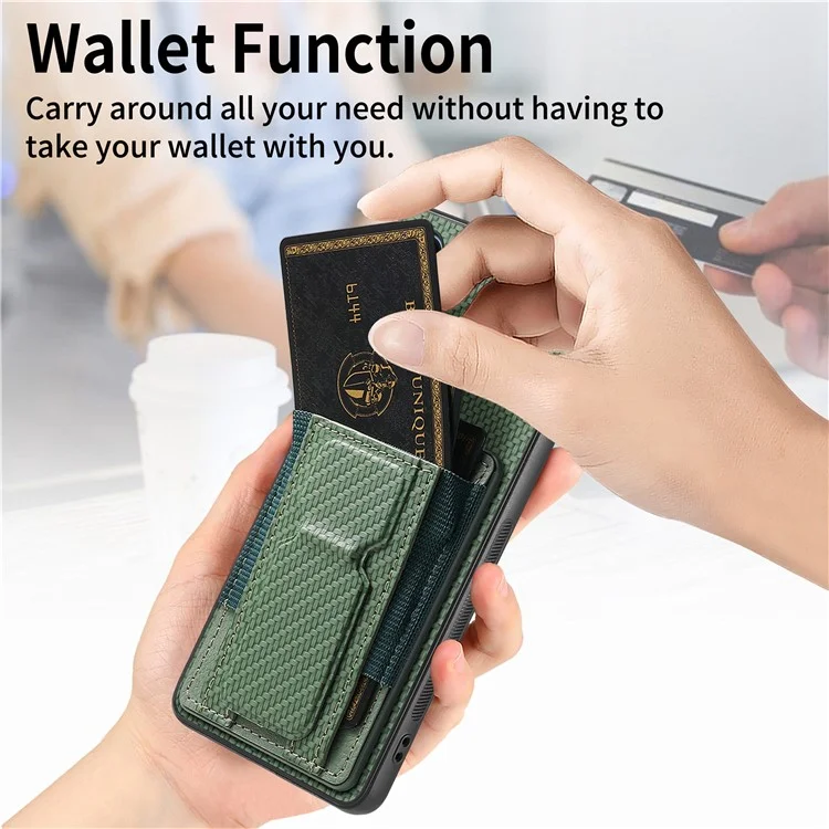 For Samsung Galaxy A15 5G Case with Card Holder Kickstand Fiber Pattern Leather Back Cover - Green