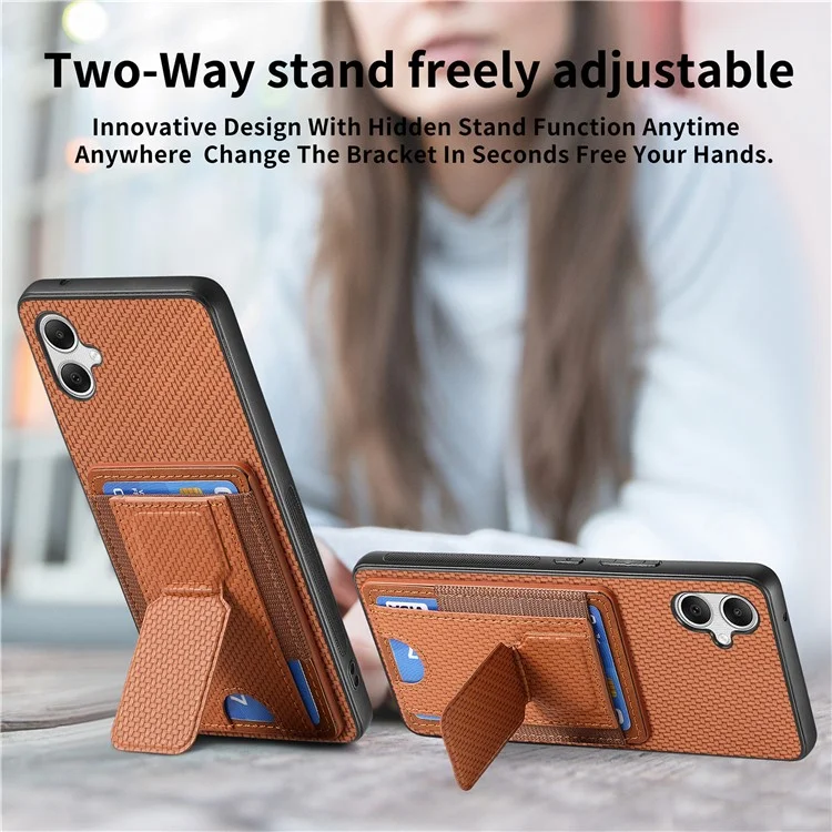 For Samsung Galaxy A05 4G Case with Card Holder Kickstand Fiber Pattern Leather Back Cover - Brown